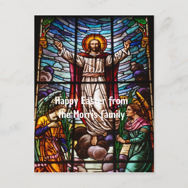 Jesus/Stached Glass Happy Oaster bearbeitbarer Tex Postkarte (Vorderseite)