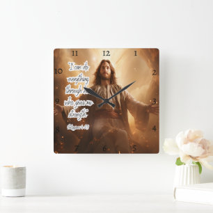Jesus: Stärke, Philippinen, Zeit Quadratische Wanduhr