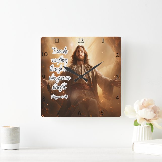 Jesus: Stärke, Philippinen, Zeit Quadratische Wanduhr (Zuhause)