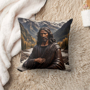 Jesus Statue in der Landschaft des Berges River Kissen