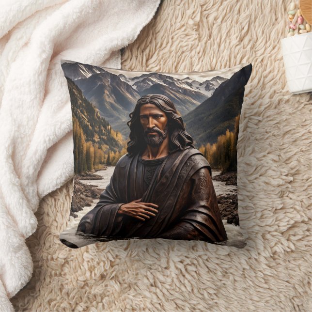 Jesus Statue in der Landschaft des Berges River Kissen (Decke)