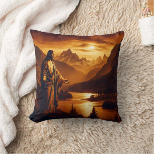 Jesus Stehend am Fluss bei Sonnenuntergang in den  Kissen