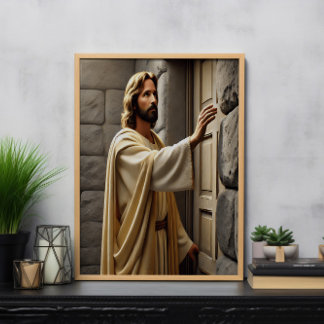 Jesus Stehend bei gewitterter Tür Poster