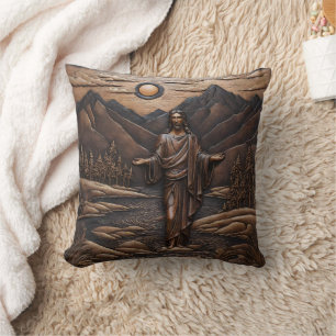 Jesus Stehend durch den Fluss in der Bergwelt Kissen