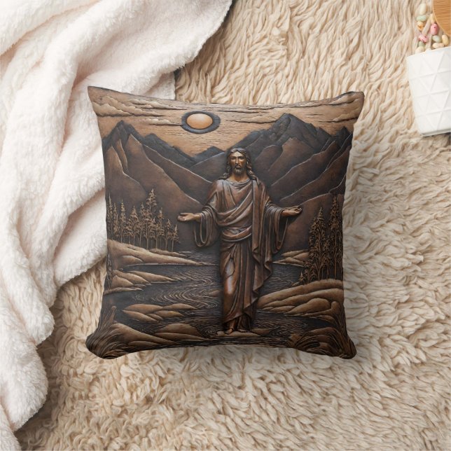 Jesus Stehend durch den Fluss in der Bergwelt Kissen (Decke)