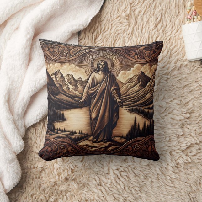 Jesus Stehend vor den majestätischen Bergen in der Kissen (Decke)