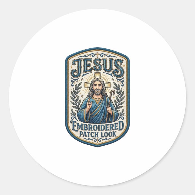 Jesus Stickpatch Blick Jesus Stickpatch Runder Aufkleber (Vorderseite)