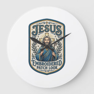 Jesus Stickpatch Look Jesus Stickpatch Große Wanduhr