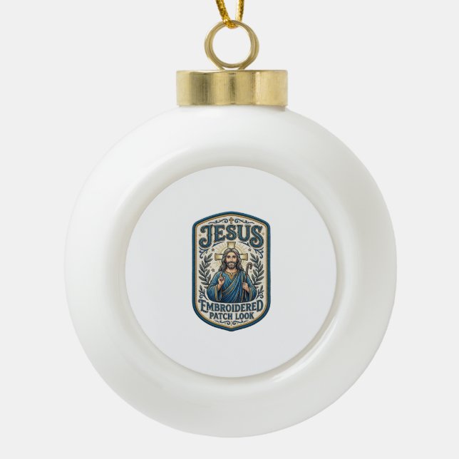 Jesus Stickpatch sieht Jesus besticktes Patch Keramik Kugel-Ornament (Vorderseite)