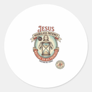 Jesus Stundenglas Geduld Jesus Stundenglas Geduld  Runder Aufkleber