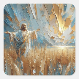 Jesus Talking Vater - Sammlung Jesu Serie Kunst Quadratischer Aufkleber
