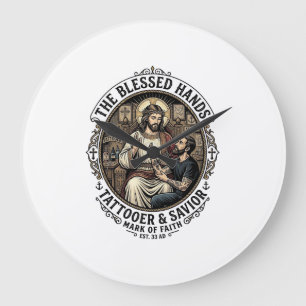 Jesus Tattoo Artist Studio T-Shirt Inspirierend F Große Wanduhr