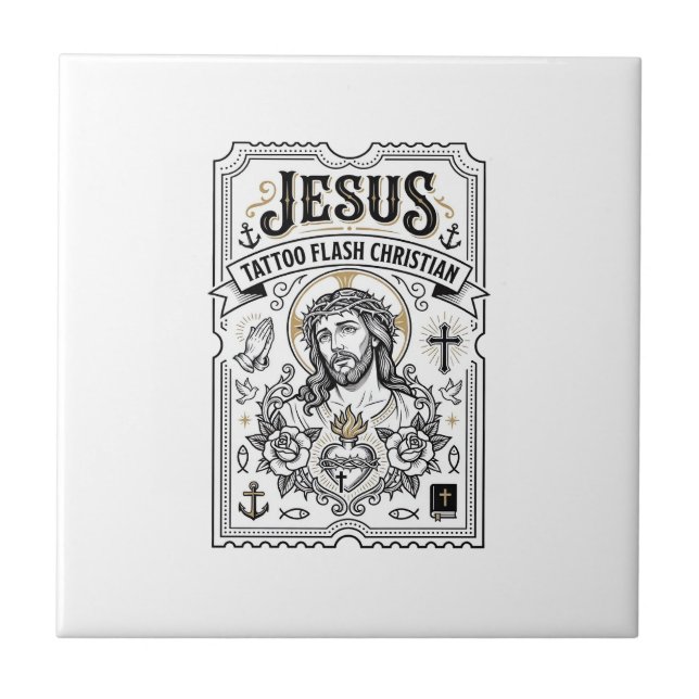Jesus Tattoo Flash Christlich Jesus Tattoo Flash C Fliese (Vorderseite)