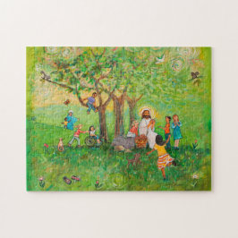 Jesus teilt Gemeinschaft mit dem Puzzle der Kinder