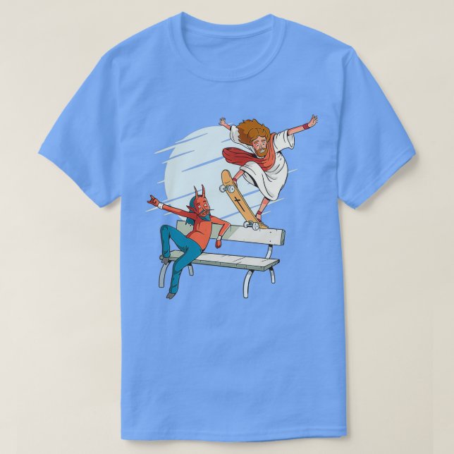 Jesus Teufel Jesus und der Teufel kreuzen Skateboa T-Shirt (Design vorne)