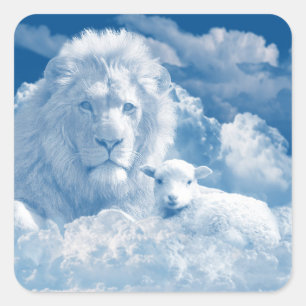 JESUS THE LAMB UND JESUS THE LION QUADRATISCHER AUFKLEBER