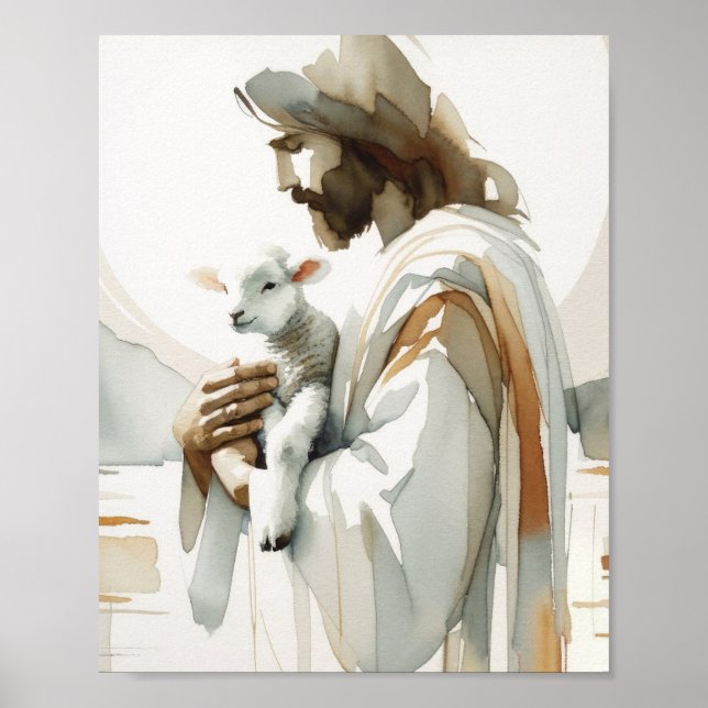 Jesus, The Lamb - Wasserfarbe Christliche Kunst un Poster (Vorne)