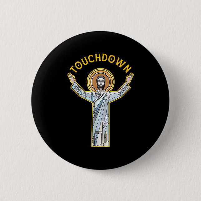 Jesus Touchdown Lustig Christlicher Glaube Sprüche Button (Vorderseite)