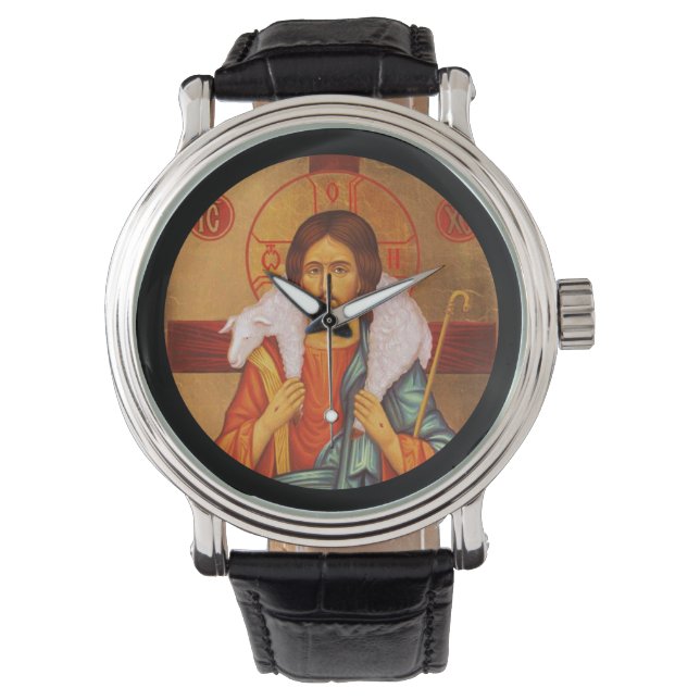 Jesus trägt verloren Lamm auf Schultern Armbanduhr (Vorderseite)