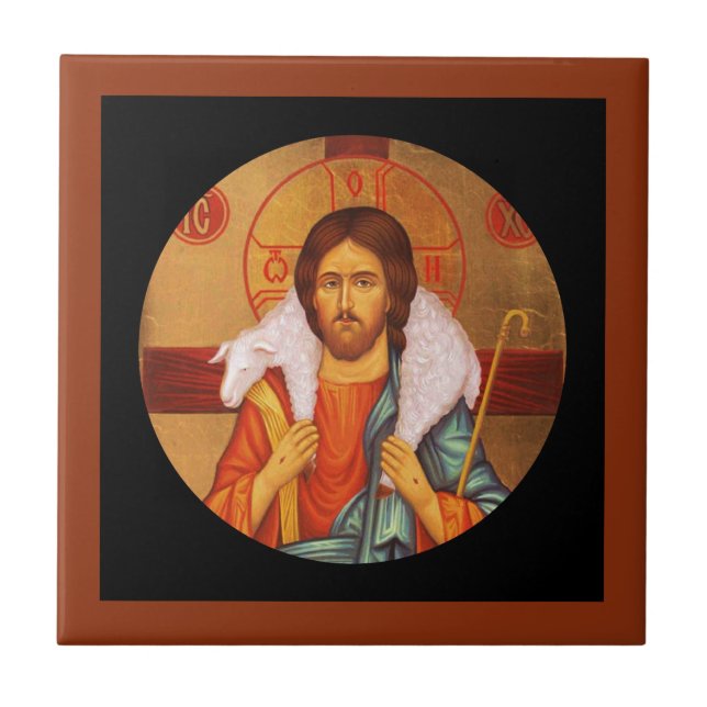Jesus trägt verloren Lamm auf Schultern Fliese (Vorderseite)