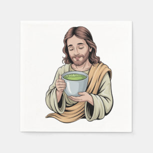 Jesus trinkt Matcha-Getränk Christlich Serviette