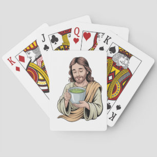 Jesus trinkt Matcha-Getränk Christlich Spielkarten