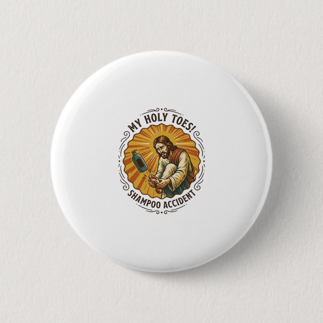 Jesus tropft Shampooflasche auf Fußdusche Schmerz  Button (Vorderseite)