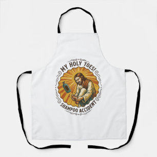 Jesus tropft Shampooflasche auf Fußdusche Schmerz Schürze