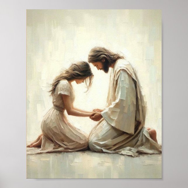 Jesus tröstende Frau - Christliche Kunst mit Bibel Poster (Vorne)