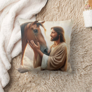 Jesus tröstet ein Pferd im Himmel Kissen