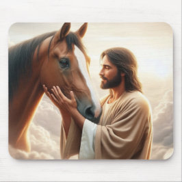 Jesus tröstet ein Pferd im Himmel Mousepad