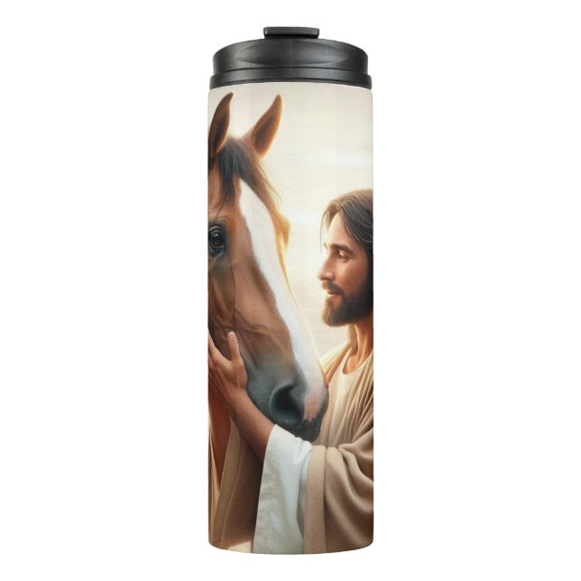 Jesus tröstet ein Pferd im Himmel Thermosbecher (Vorderseite)