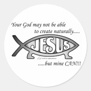Jesus- u. Darwin-Fisch-Aufkleber Runder Aufkleber
