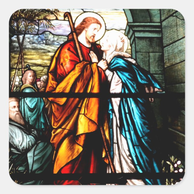 Jesus u. Mary Quadratischer Aufkleber (Vorderseite)