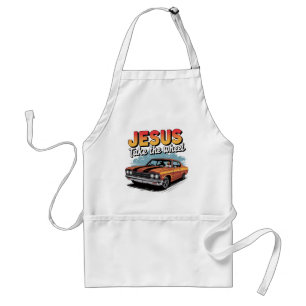 Jesus übernimmt das Steuer Vintage-Muskelauto Schürze