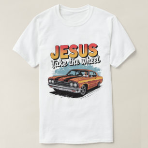 Jesus übernimmt das Steuer Vintage-Muskelauto T-Shirt