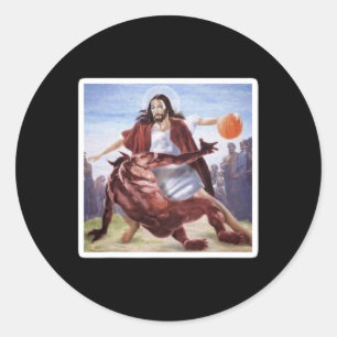Jesus überquert den Satan Basketball Runder Aufkleber