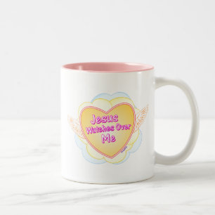 Jesus-Uhren über mir christlicher Geschenkentwurf Zweifarbige Tasse