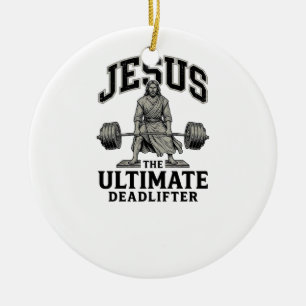 Jesus Ultimate Deadlifter Vintage Gym-Shirt-Design Keramik Ornament