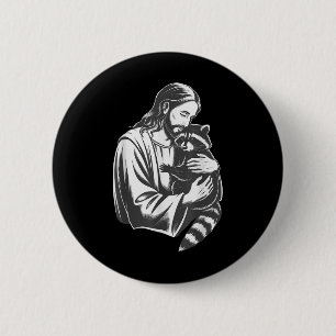 Jesus umarmt Waschbär Button