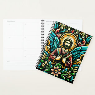 Jesus umgeben von acht Engeln und Blumenmotiv Planer