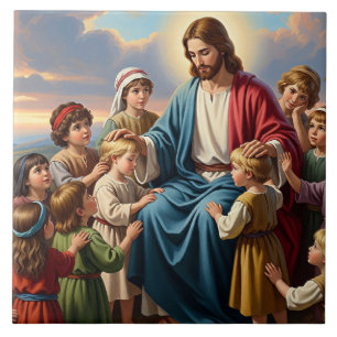 Jesus umgeben von Kindern Fliese
