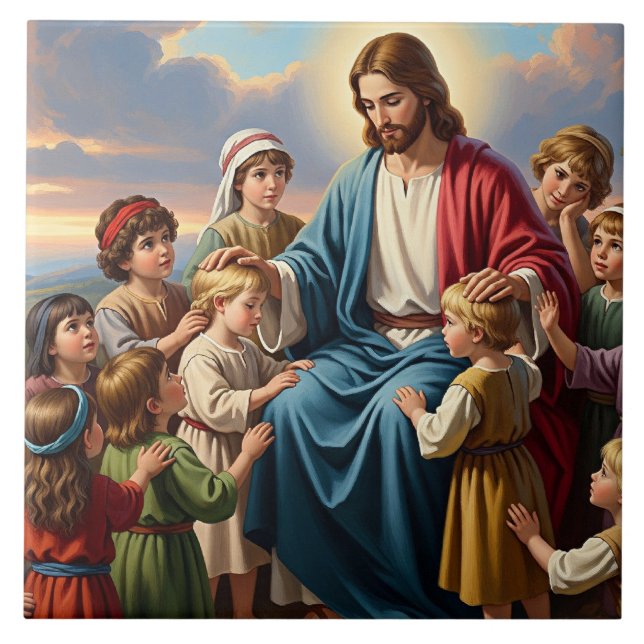 Jesus umgeben von Kindern Fliese (Vorderseite)