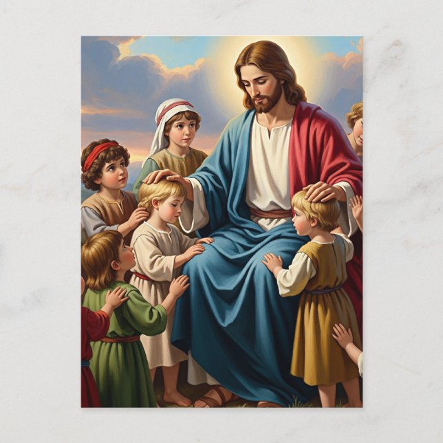 Jesus umgeben von Kindern Postkarte (Vorderseite)