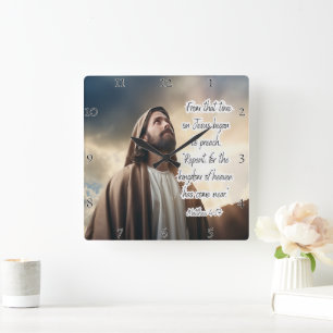 Jesus: Umkehr, Himmelreich Quadratische Wanduhr