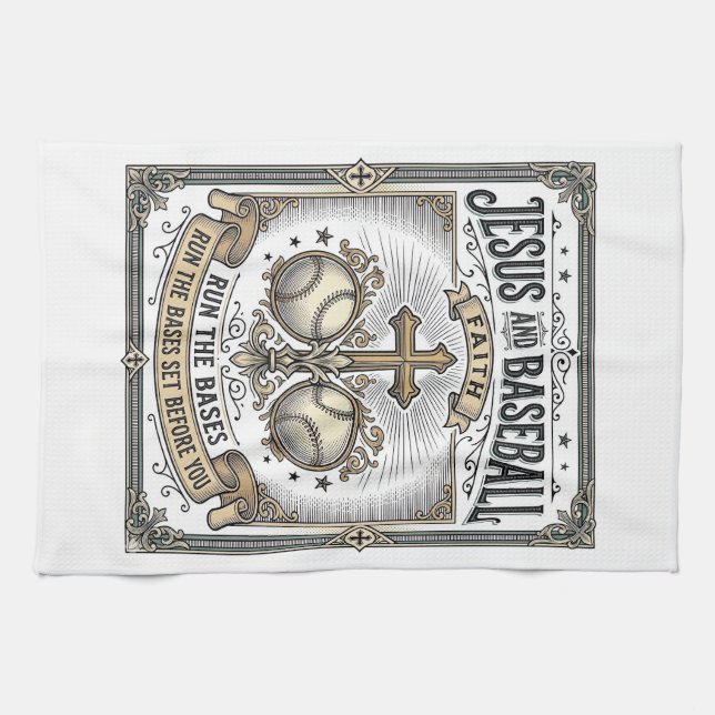 Jesus und Baseball Vintage Christlich  Geschirrtuch (Horizontal)