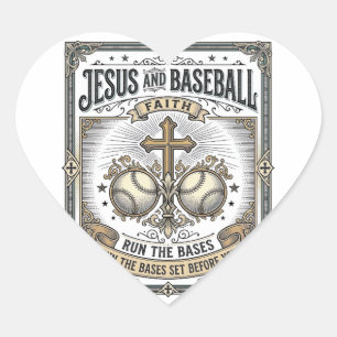 Jesus und Baseball Vintage Christlich Herz-Aufkleber