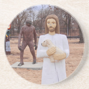 Jesus und Bigfoot Holzstatuen Roadside Art Getränkeuntersetzer