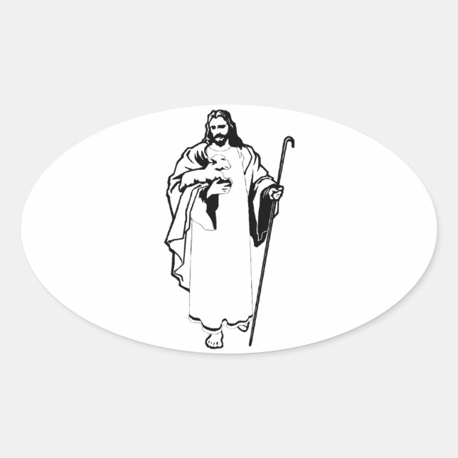 Jesus und das Lamm Ovaler Aufkleber (Vorderseite)