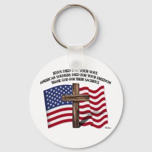 Jesus und das schroffe Kreuz US der amerikanischen Schlüsselanhänger